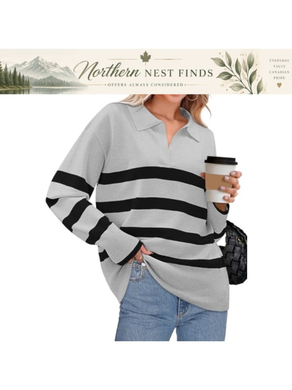 Womens Long Sleeve V Neck Cable Knit Striped Oversized Pullover Sweater